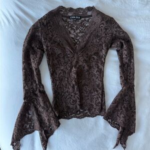 I.AM.GIA Brown Lace Bell Sleeve Top